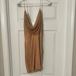 COWL NECK MINI DRESS IN GOLD